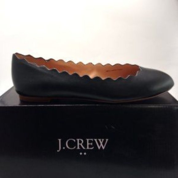 J. Crew Shoes - J. Crew Black Leather Scalloped Leather Flats 9.5